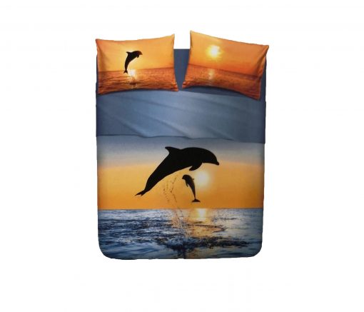 Juego Sábanas Dolphins At Sunset bassetti de 3 piezas 100% algodón Para cama de 90 cm Encimera, bajera ajustable y funda de almohada